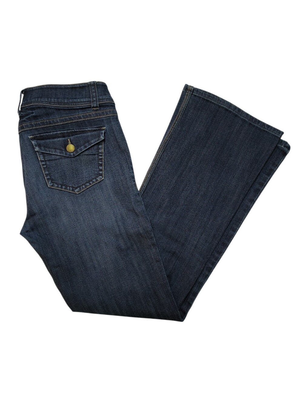 CAbi Style #638R Contemporary Boot Leg Flare Jeans With Back Flap Pockets Size 6